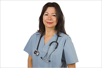Medical worker with stethoscope around her neck