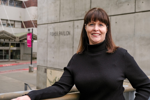 Julia Colson standing near a building at Seattle Center