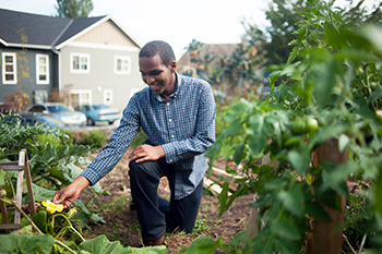 Young man in garden