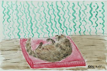 Artwork of a cat resting on a cushion