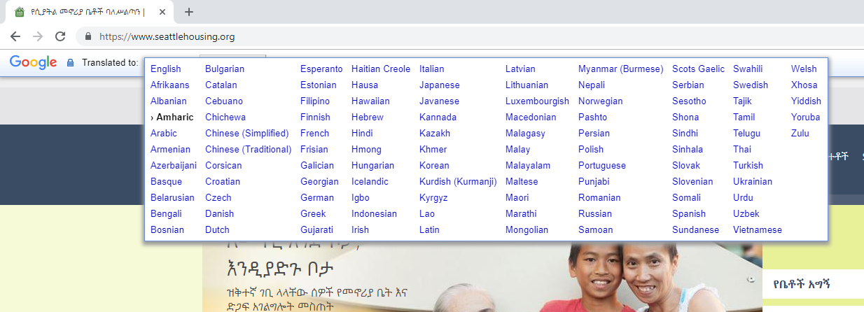 Screenshot display languages available in Google Translate module to translate