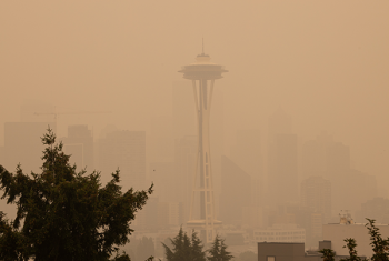 Image of Space Needle during wildfire season