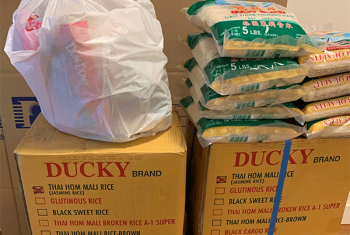 Boxes and bags of rice