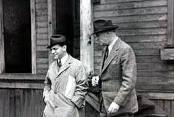 Jesse Epstein (1910-1989), at left, with unidentified man, inspecting slum housing, Seattle, ca. 1940 Courtesy KUOW.org