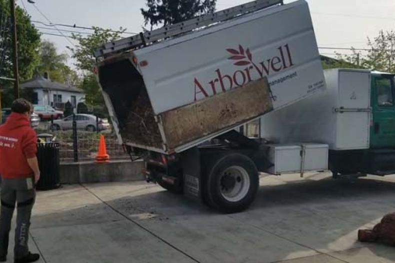 Man standing by a truck delivering soil