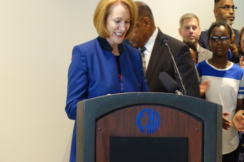 Mayor Jenny Durkan at podium