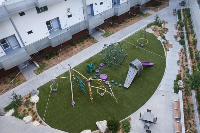 Aerial view of courtyard play area 