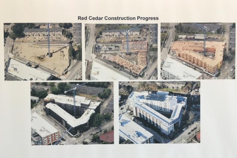 Series of photos showing progress of construction of apartment building
