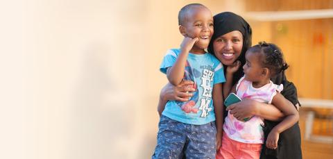 Woman and two children