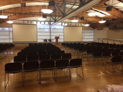 Large room with rows of chairs
