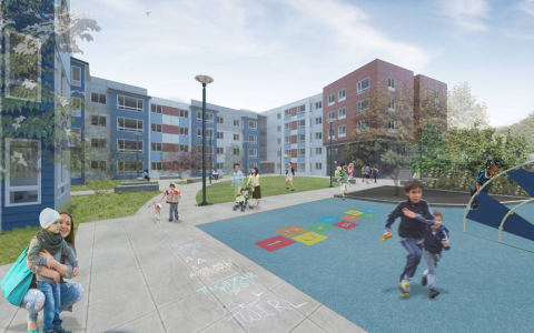 Rendering of Lam Bow apartments courtyard