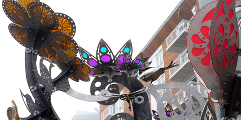Close up of Yesler Blossoms sculpture