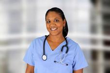 Medical worker with stethoscope around her neck