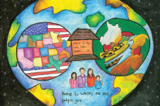 Illustration of earth with text "Home is where no one judges you"