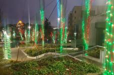 Holiday lights on Yesler pathways