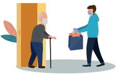 Illustration of person receiving groceries