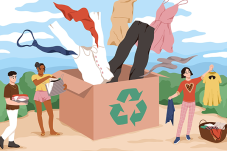Illustration of clothes recycling textiles