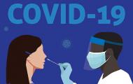 Illustration of woman receiving 'COVID-19' test with swab