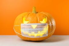 Halloween pumpkin with face covering