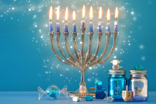 Lighted Hanukkah menorah