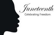 silhouette of woman's head with text: Celebrating Freedom