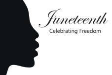 silhouette of woman's head with text: Celebrating Freedom