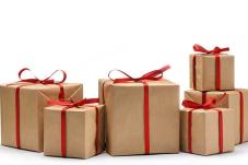 Gifts wrapped in recycled paper
