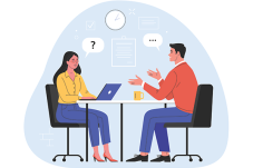Graphic of man and woman talking
