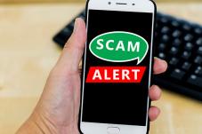 cell phone with text 'scam alert'