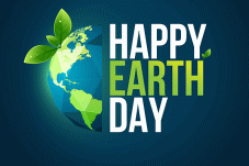 Globe with leag sprouting and 'Happy Earth Day'