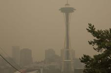 Seattle Space Needle in a haze caused by smoke from wildfires