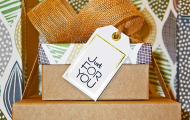 Examples of gifts wrapped in eco-friendly materials with text "Just for you"