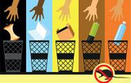 Illustration of trash and recycling bins