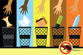 Illustration of trash and recycling bins