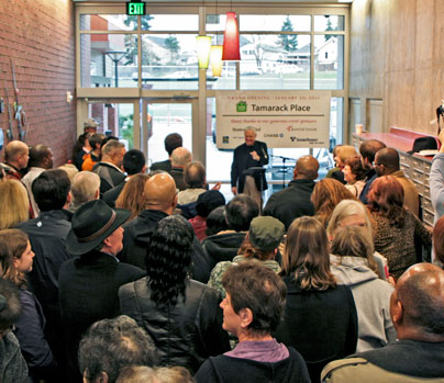 om Tierney, Executive Director at Tamarack Place opening  Photo by Tom Long, Sound Transit