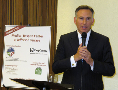 King County Executive, Dow Constantine, speaks at the grand opening of the Medical Respite Center at Jefferson Terrace.