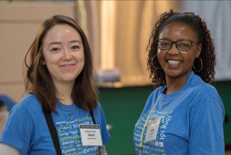 Two women volunteering at Seattle-King County Clinic